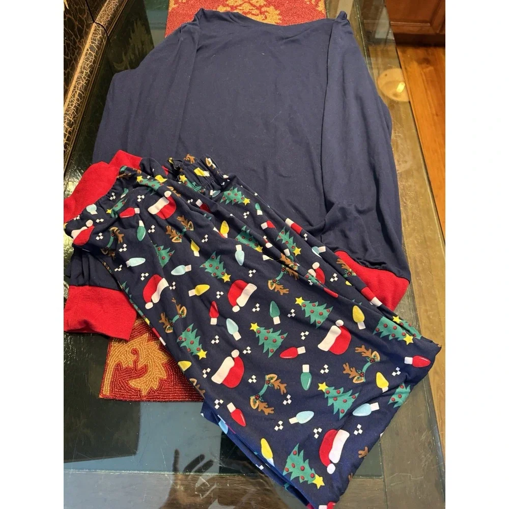Holiday Time Unisex Kids S (28-30) Navy 2pc Lounge Set Christmas Long Sleeve